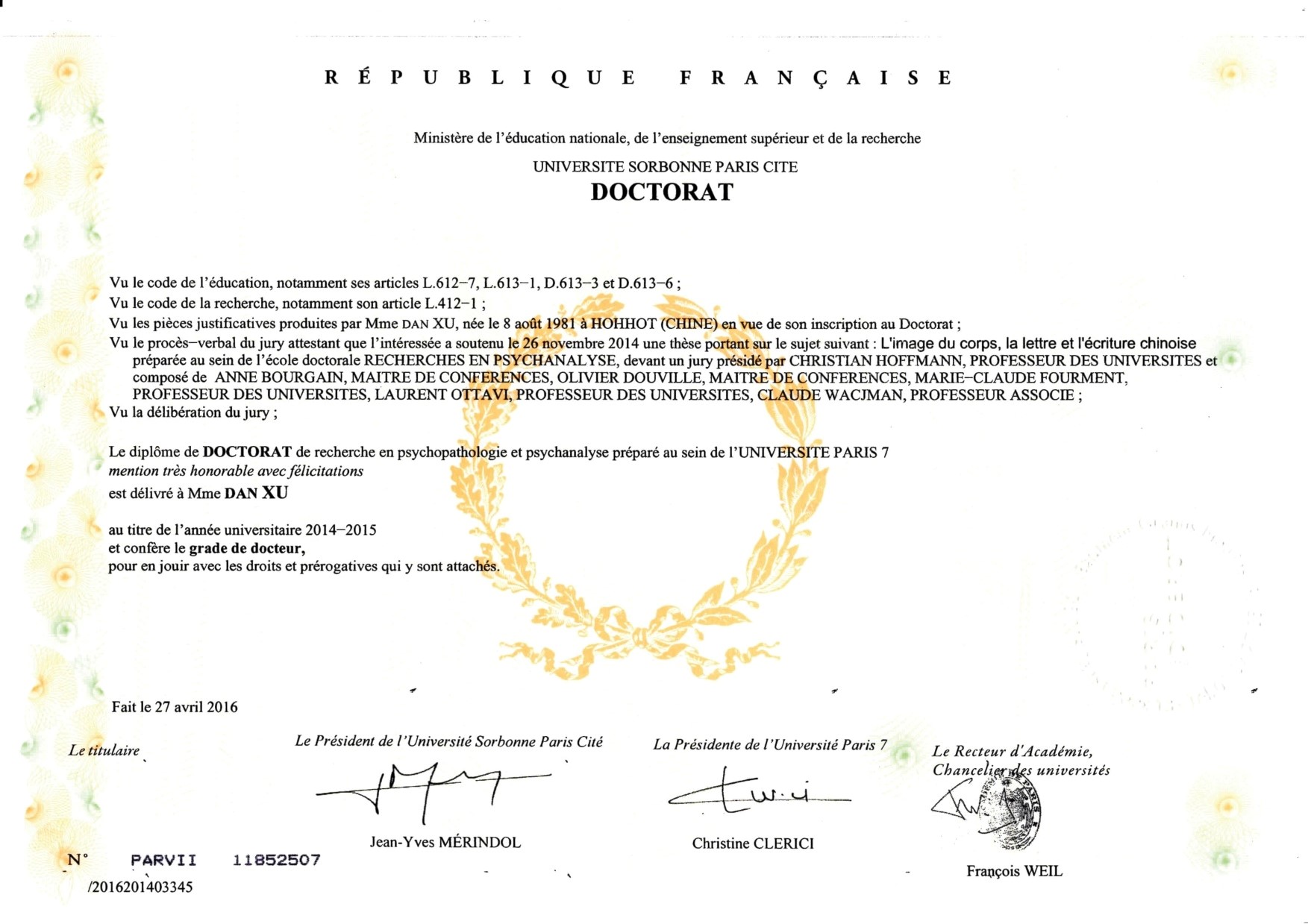 Diplôme de Doctorat